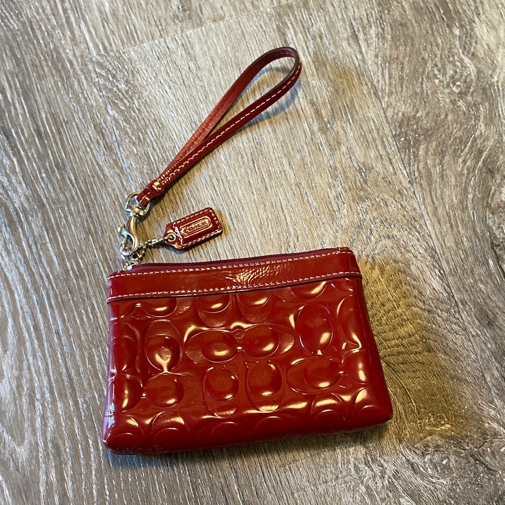 Coach Embossed Red Wristlet